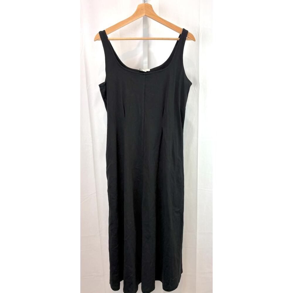 VINCE  L Paneled Trapeze Midi Dress Scoop Back Sleeveless Stretch Cotton Black